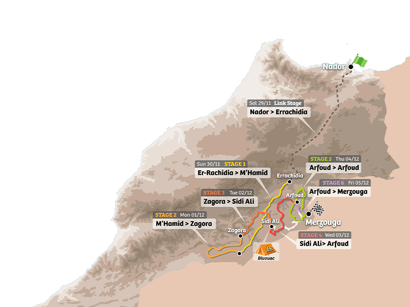 Raid Marruecos | Maroc Challenge | Mapa spring 2020 Mapa recorrido edición Winter 2024 del 29 noviembre - 7 de diciembre